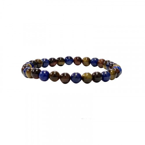 BRACELET 6MM OEILTIGRE+TAUREAU+LAPIS  BMUD3