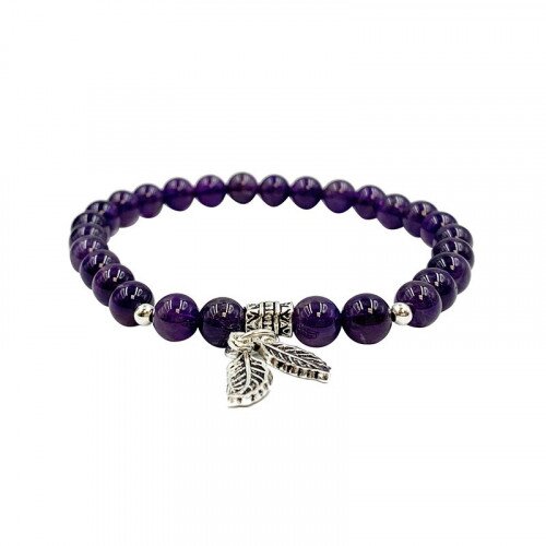 BRACELET 6 MM FEUILLE AMÉTHYSTE ARGENT