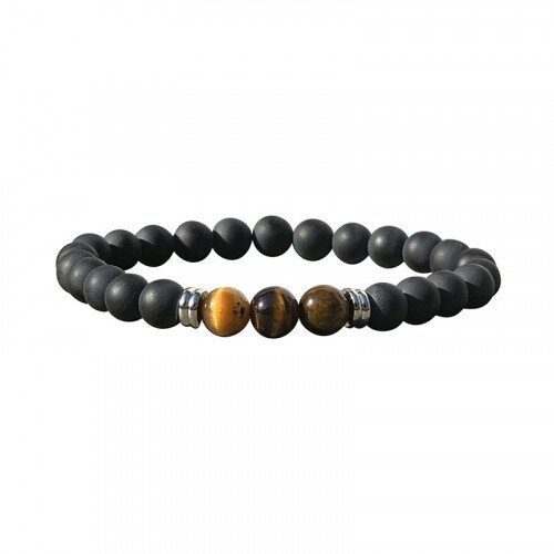 BRACELET HOMME 8MM 22CM ONYX OEIL DE TIGRES