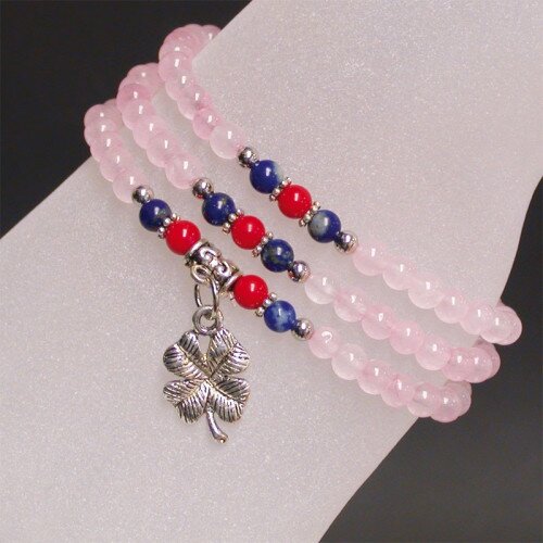 BRACELET 3 RANGS QUARTZ ROSE