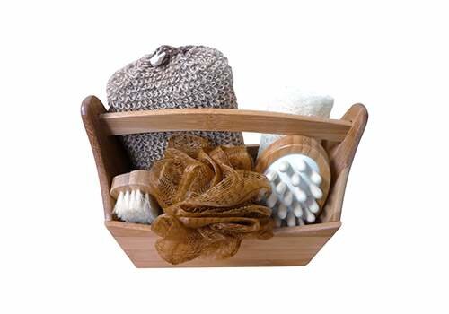 SET CADEAU BAMBOU : éponge lin, éponge fleur, brosse a ongles, brosse anticellulite éponge luffa